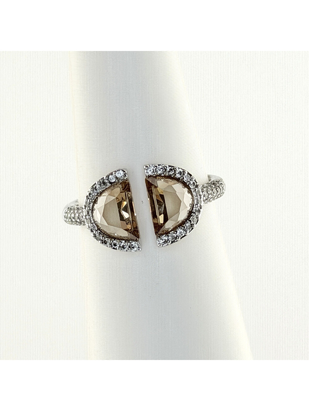 Bomb Party Sz 9"Two Become One" Smokey Topaz on Rhodium RBP8379